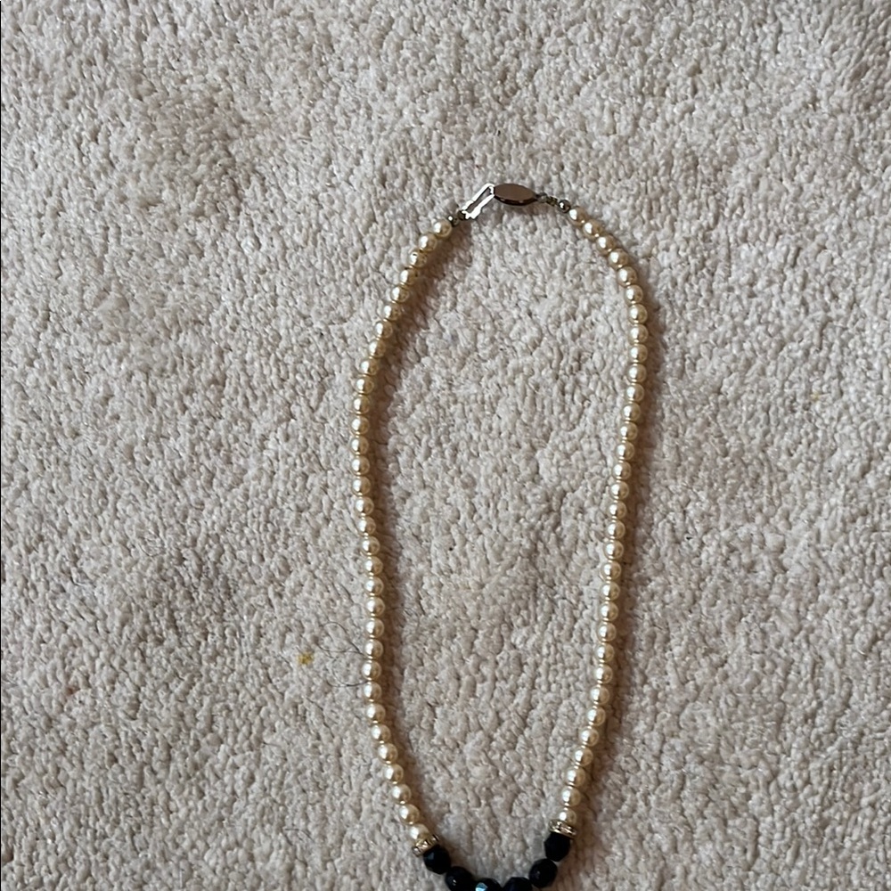 Elegant Pearl and Black Bead Necklace
